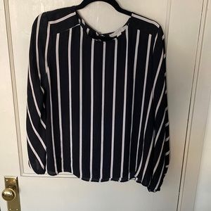 LOFT Black and Cream Striped Blouse